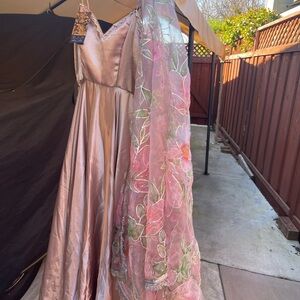 Taupe satin Anarkali from Lashkaara